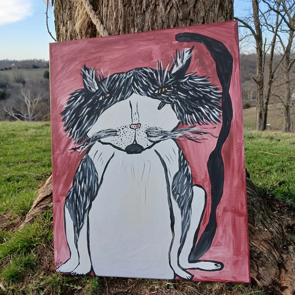 Tuxedo Cat Painting Folk Art - Picture 10 of 10